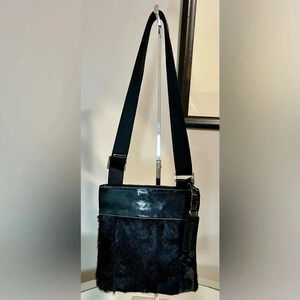 New AQUA MADONNA Black Cow Hide Hair On Crossbody Bag